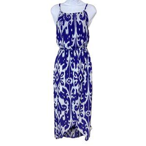 Athleta Ikat Bloom Purple & White Ripple Halter Maxi Dress Back Tie XXS